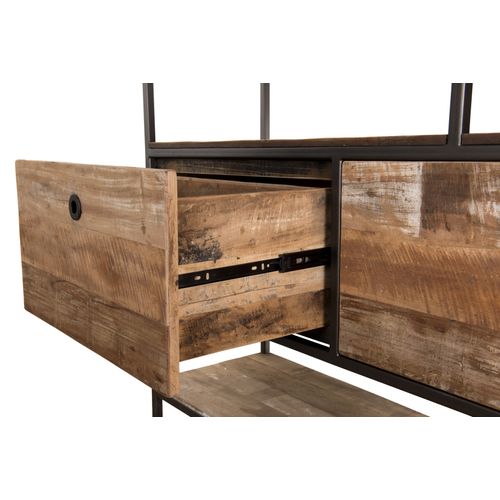 Alida - Étagère Marron 2 Tiroirs Et 7 Niches Teck Recyclé Acacia Mahogany Recyclé Et Métal Noir