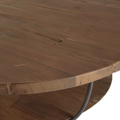 Sixtine - Table Basse Ronde 80x80cm Plateau Bois Teck Recyclé Noir