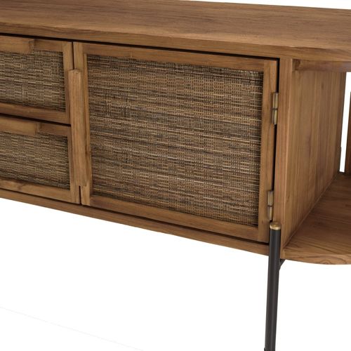 Sixtine - Meuble TV Arrondi En Bois De Teck Recyclé 2 Portes 2 Tiroirs