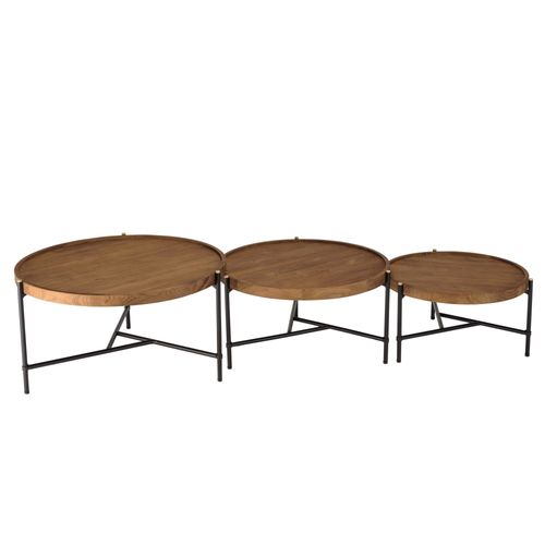 Sixtine - Set De 3 Tables Basses Tripodes Rondes Bois De Teck Recyclé