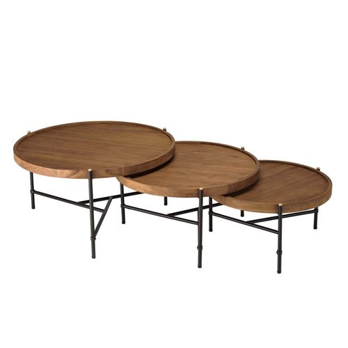 Sixtine - Set De 3 Tables Basses Tripodes Rondes Bois De Teck Recyclé