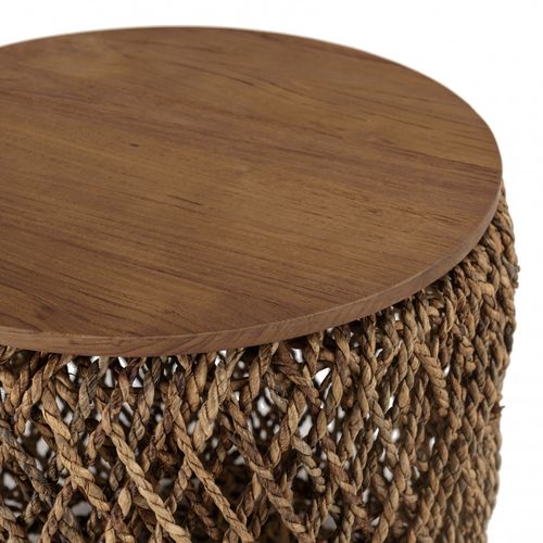 Alida - Table D'appoint Ronde 50x50cm En Tissage De Fibre De Cocotier