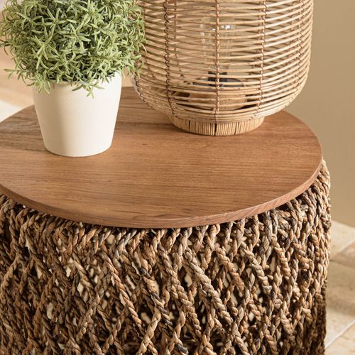 Alida - Table D'appoint Ronde 50x50cm En Tissage De Fibre De Cocotier