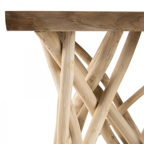 Laly - Table D'appoint Nature - Plateau Carré 55x55cm Teck Pieds Bois Flotté