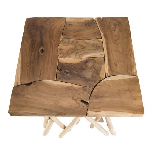 Laly - Table D'appoint Nature - Plateau Carré 55x55cm Teck Pieds Bois Flotté
