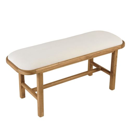 Amy - Banc 1 Place Avec Coussin Blanc En Bois De Mindi Et Rotin Naturel Amy