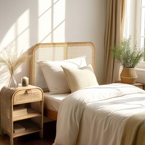 Amy - Tête De Lit En Bois De Mindi Et Rotin Naturel Pour Lits 80/90cm Amy