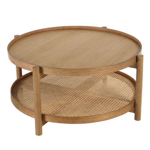 Amy - Table Basse En Bois De Mindi 80.5m Avec Tablette En Rotin Naturel Amy