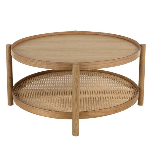 Amy - Table Basse En Bois De Mindi 80.5m Avec Tablette En Rotin Naturel Amy