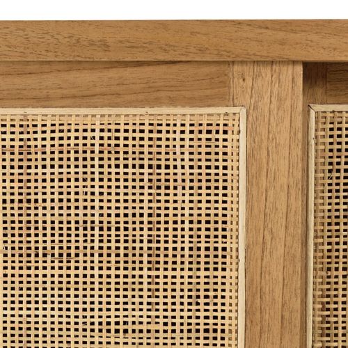 Amy - Buffet 2 Étagères 3 Portes Coulissantes En Mindi Et Rotin Naturel Amy