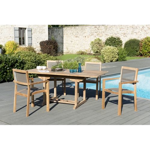 Harris - Salon De Jardin En Bois Teck 4/6 Pers - Ensemble De Jardin -1 Table Rectangulaire Extensib