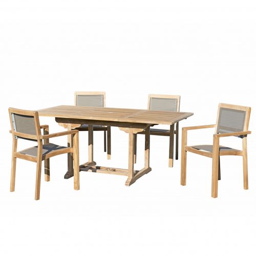 Harris - Salon De Jardin En Bois Teck 4/6 Pers - Ensemble De Jardin -1 Table Rectangulaire Extensib