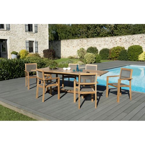 Harris - Salon De Jardin En Bois Teck 8/10 Pers - 1 Table Rectangulaire Extensible 180/240*100 Cm -