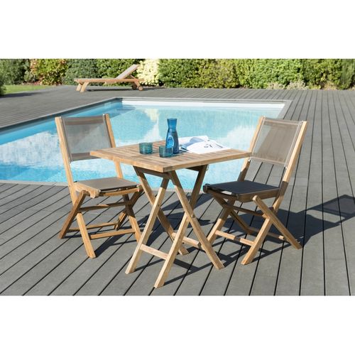 Harris - Salon De Jardin En Bois Teck 2 Pers - Ensemble De Jardin - 1 Table Carrée Pliante 70 Cm Et
