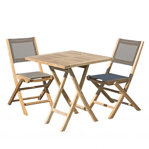 Harris - Salon De Jardin En Bois Teck 2 Pers - Ensemble De Jardin - 1 Table Carrée Pliante 70 Cm Et