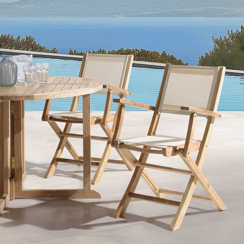 Fun - Lot De 2 Fauteuils Pliants Bois Teck Textilène Couleur Beige