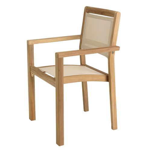 Fun - Lot De 2 Fauteuils Empilables Bois Teck Et Textilène Beige