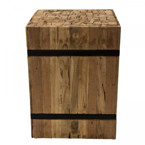 Suzy - Table D'appoint Carrée 's' 34x34cm Bois Teck Recyclé Cerclée Métal Noir