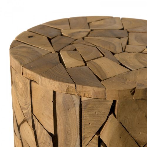 Suzy - Table D'appoint Marron Ronde 30x30cm Mosaïque Bois Teck