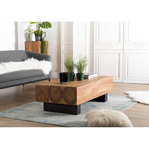 Sam - Table Basse Poutres 120x60cm Bois Suar Pieds Noirs