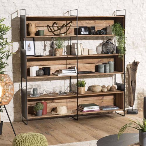 Andrea - Étagère Niche 3 Niveaux Bois Pin Recyclé Naturel Et Métal Noir