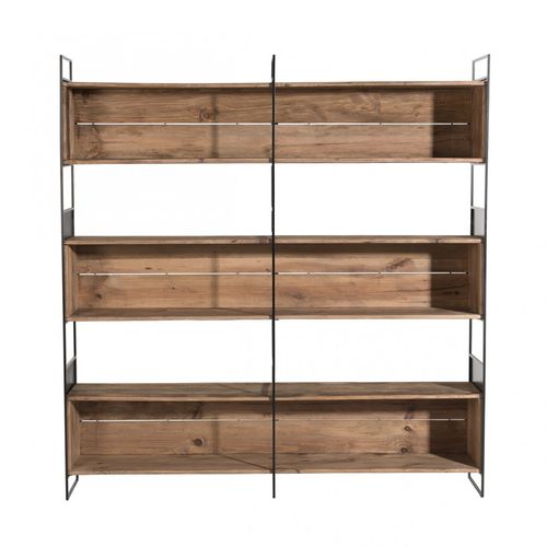 Andrea - Étagère Niche 3 Niveaux Bois Pin Recyclé Naturel Et Métal Noir