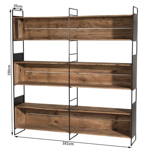 Andrea - Étagère Niche 3 Niveaux Bois Pin Recyclé Naturel Et Métal Noir