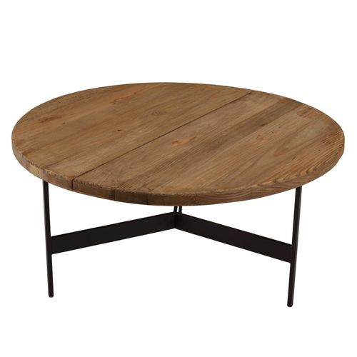 Dandy - Table Basse Ronde 70x70cm Bois Pin Recyclé Et Pieds Métal Noir