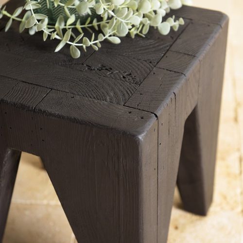 Dandy - Tabouret Carré Noir 35x35cm Bois Pin Recyclé