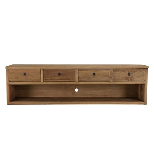 Sandy - Meuble TV 4 Tiroirs 1 Niche, Longueur 200cm Bois Pin Recyclé
