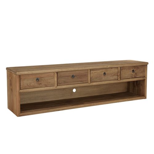 Sandy - Meuble TV 4 Tiroirs 1 Niche, Longueur 200cm Bois Pin Recyclé