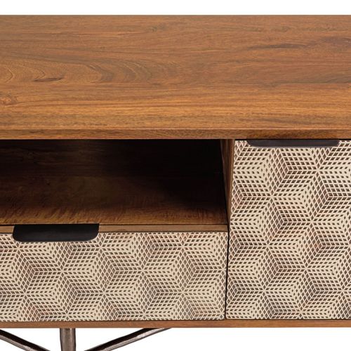 Alix - Meuble TV En Bois Manguier 2 Portes 1 Tiroir Motifs Ethniques