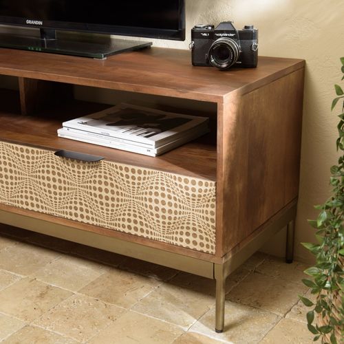 Alix - Meuble TV En Bois De Manguier 2 Niches 2 Tiroirs