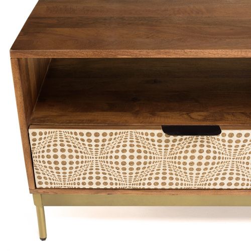 Alix - Meuble TV En Bois De Manguier 2 Niches 2 Tiroirs