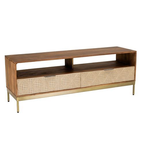 Alix - Meuble TV En Bois De Manguier 2 Niches 2 Tiroirs