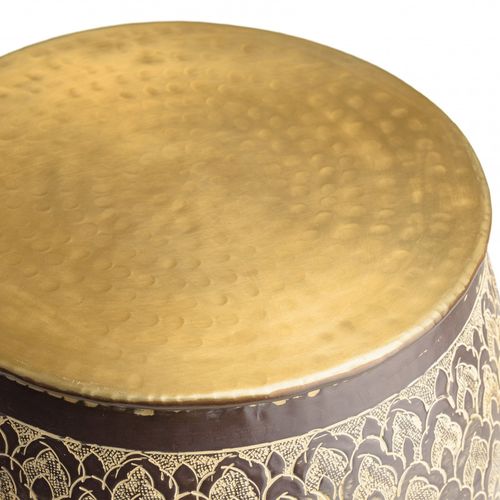 Honore - Table D'appoint Alu L40cm H45cm Marron Antique Et Motifs Doré