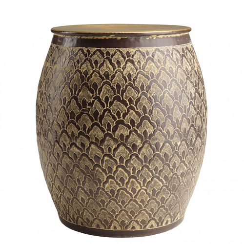 Honore - Table D'appoint Alu L40cm H45cm Marron Antique Et Motifs Doré