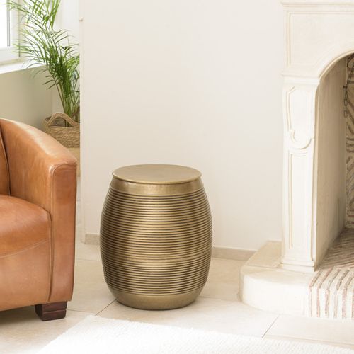 Honore - Table D'appoint Alu L40cm H45cm Couleur Laiton Foncé Strié