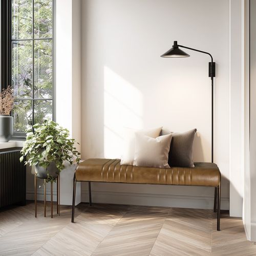 Marcel - Banc Matelassé En Cuir Marron Et Pieds Acier