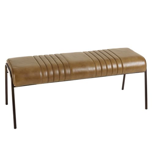 Marcel - Banc Matelassé En Cuir Marron Et Pieds Acier