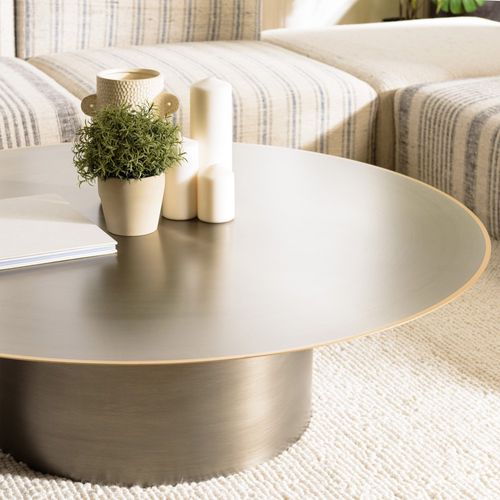 James - Table Basse Ronde 120x120cm En Métal Noir Et Bordure Dorée