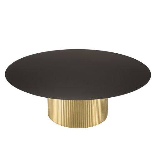 James - Table Basse Ronde 110x110cm Plateau Métal Noir Pied Strié Doré