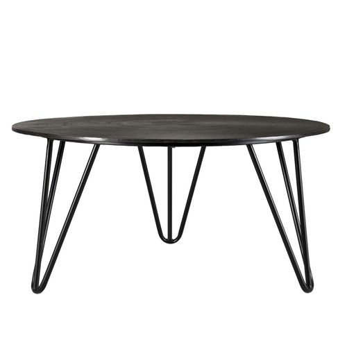 Johan - Table Basse Ronde 75x75cm Alu. Noir Pieds Épingles Métal Noir