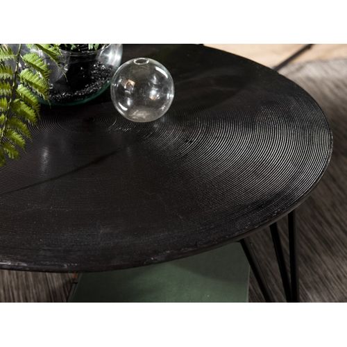 Johan - Table Basse Ronde 75x75cm Alu. Noir Pieds Épingles Métal Noir