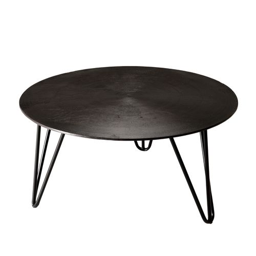 Johan - Table Basse Ronde 75x75cm Alu. Noir Pieds Épingles Métal Noir