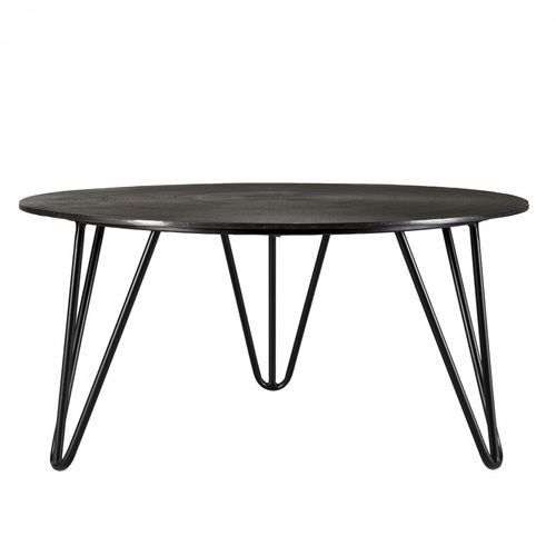 Johan - Table Basse Ronde 75x75cm Alu. Noir Pieds Épingles Métal Noir