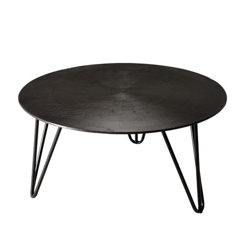 Johan - Table Basse Ronde 75x75cm Alu. Noir Pieds Épingles Métal Noir