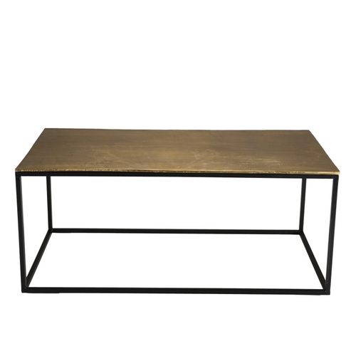 Johan - Table Basse Rectangulaire 98x57cm Aluminium Doré Pieds Noirs