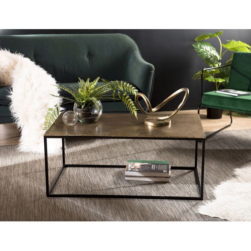 Johan - Table Basse Rectangulaire 98x57cm Aluminium Doré Pieds Noirs