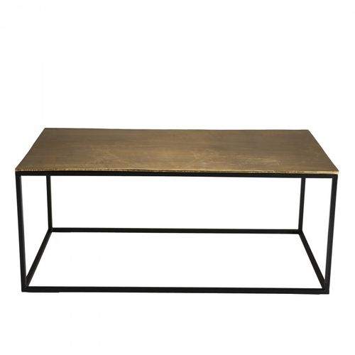 Johan - Table Basse Rectangulaire 98x57cm Aluminium Doré Pieds Noirs